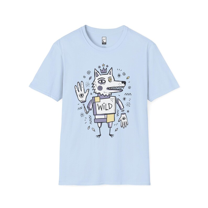 Wild Wolf Graphic Tee | Boho Folk Art, Indie Lowbrow Unisex Shirt Light Blue