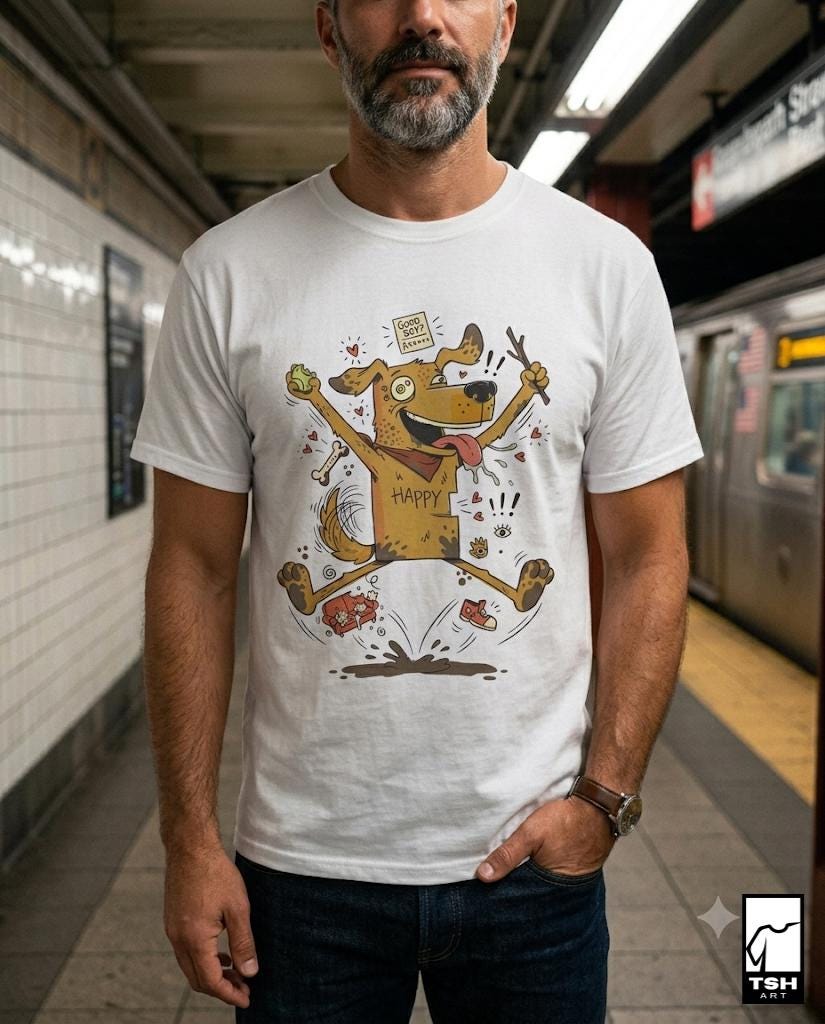 Happy Dog T-Shirt | Funny Good Boy Graphic Tee, Excited Puppy Dog Mom Unisex Shirt, Dog Lover Gift