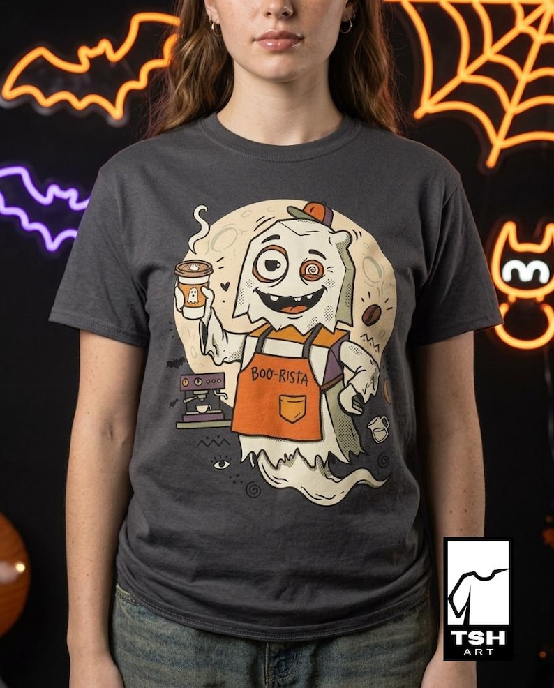 Halloween Ghost Coffee Shirt | Funny Barista Graphic Tee | Boo Rista T Shirt | Spooky Season Coffee Tee | Vintage Spooky Tee | Unisex Gift