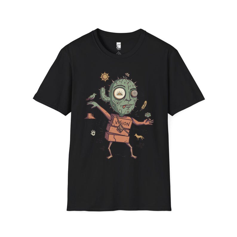 Psykedelisk kaktus-t-shirt | Desert Shaman Vision Quest grafisk t-shirt Black
