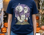 Unisex Graveyard T-Shirt | Spooky Halloween Print | Ghost and Full Moon Graphic Tee | Retro Graveyard T-Shirt