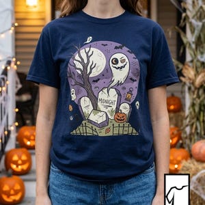 Unisex Graveyard T-Shirt | Spooky Halloween Print | Ghost and Full Moon Graphic Tee | Retro Graveyard T-Shirt