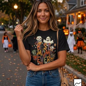 Best Mom Ever Halloween Shirt | Spooky Mama T Shirt | Cute Monster Graphic Tee | Horror Mom Fall Top | Retro Spooky Clothes | Unisex Gift