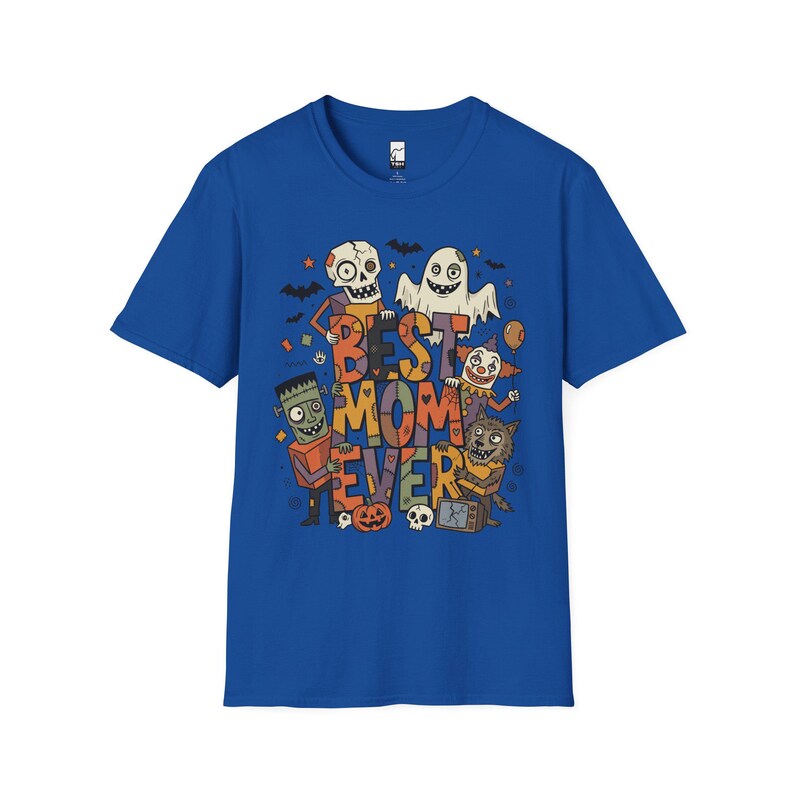 Bästa mamma någonsin Halloween-tröja | Spooky Mama T-shirt | Söt monstergrafik-tröja | Skräckmamma hösttopp | Retro läskiga kläder | Unisex present Royal