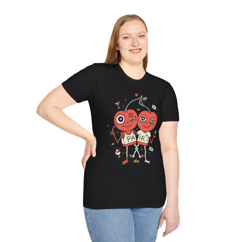 Cherry Pair T-Shirt | Quirky Couple Matching Graphic Tee, Valentine Anniversary Gift image 18