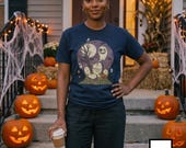 Unisex Graveyard T-Shirt | Spooky Halloween Print | Ghost and Full Moon Graphic Tee | Retro Graveyard T-Shirt