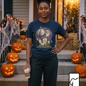 Unisex Graveyard T-Shirt | Spooky Halloween Print | Ghost and Full Moon Graphic Tee | Retro Graveyard T-Shirt