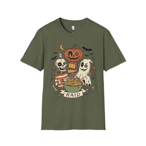 Vintage Halloween Shirt | Skeleton Ghost T Shirt | Spooky Candy Bowl Tee | Pumpkin Trick Or Treat Tee | Retro Spooky Tee | Unisex Gift Military Green