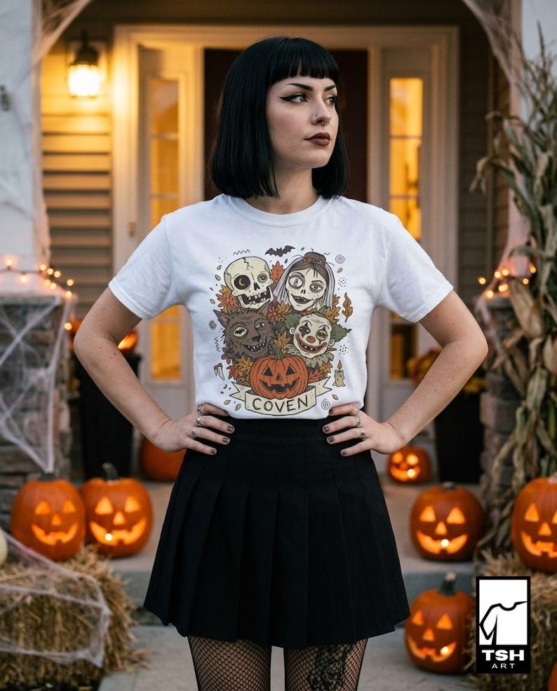 Vintage Halloween Shirt | Skull Werewolf T Shirt | Creepy Clown Witch Tee | Pumpkin Coven Graphic Tee | Retro Horror Tee | Unisex Gift