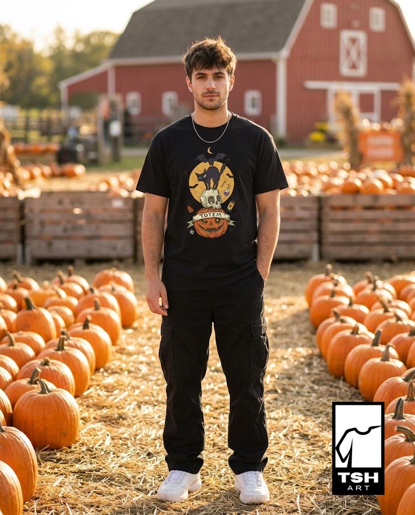 Halloween Black Cat Shirt | Skull Pumpkin Graphic Tee | Gothic Tattoo Flash T Shirt | Spooky Season Cat Lover Gift | Dark Academia Fall Top