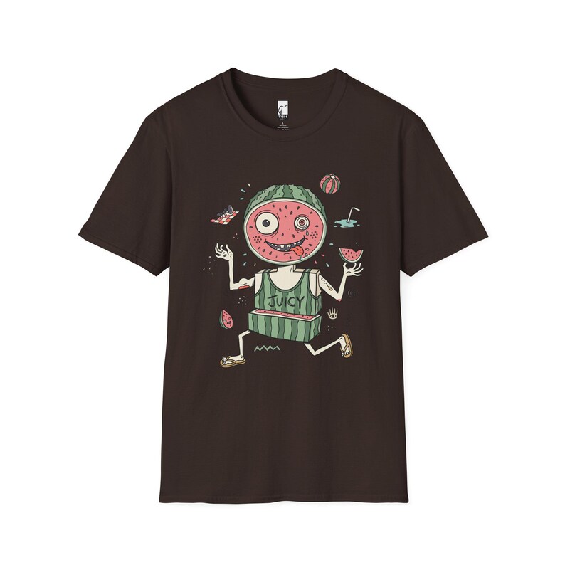 Rolig vattenmelon-T-shirt | Saftig sommargrafik-T-shirt, udda fruktälskare-T-shirt Dark Chocolate