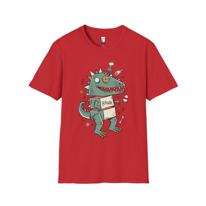 Funny RAWR T-Rex Shirt | Retro Dinosaur Graphic Tee, Kids Unisex Apparel Red