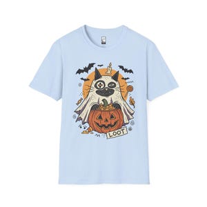 Ghost Cat Halloween Shirt | Spooky Kitten T Shirt | Cute Loot Graphic Tee | Retro Pumpkin Fall Top | Funny Cat Lover Clothes | Unisex Gift Light Blue