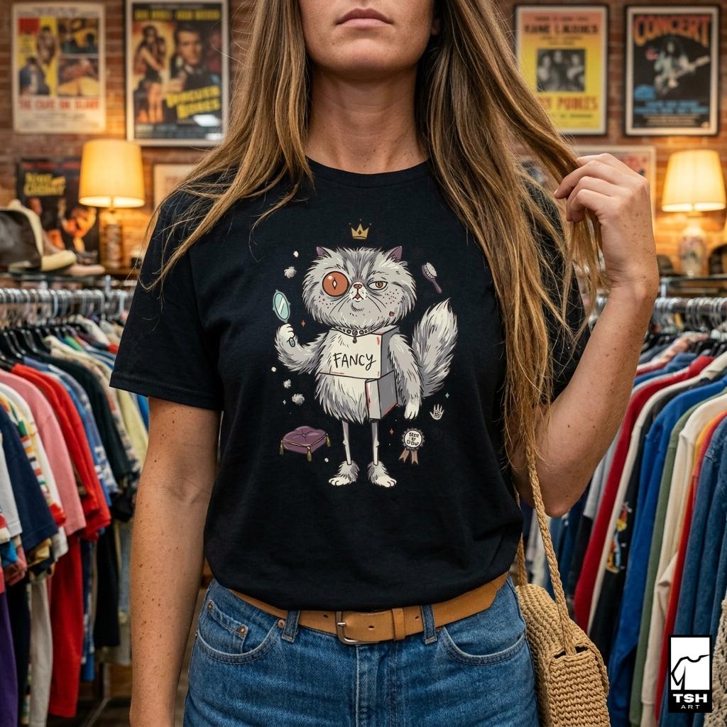 Fancy Persian Cat T-Shirt | Funny Bougie Cat Graphic Tee, Cat Royalty Unisex Shirt, Cat Lover Mom Gift