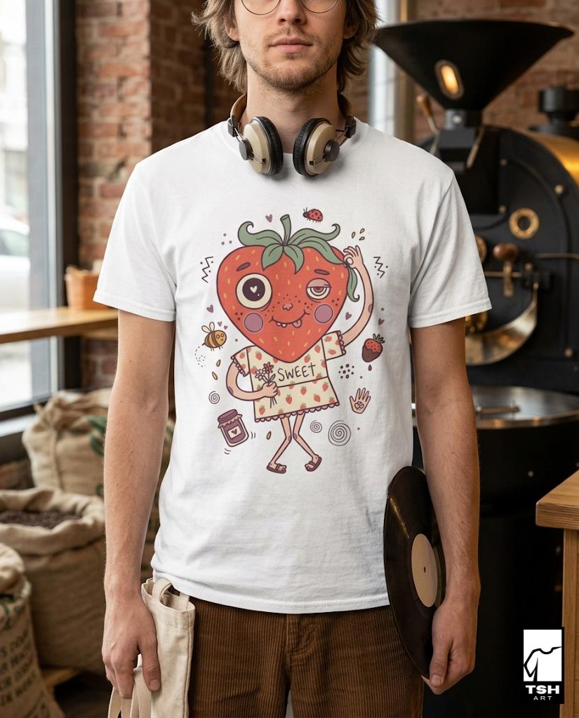 Sweet Strawberry T-Shirt | Cute Soft Girl Graphic Tee, Cottagecore Fruit Unisex Shirt, Strawberry Lover Gift