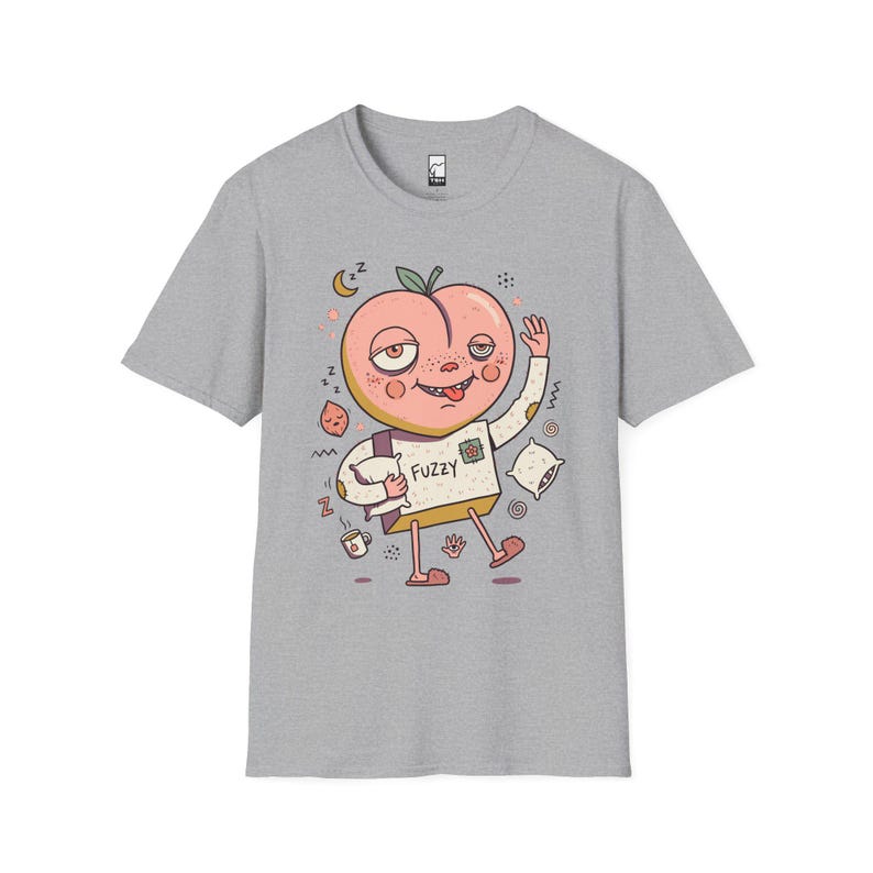 ふわふわピーチTシャツ｜のんびり朝のグラフィックTシャツ、眠そうなコーヒー好きのためのユニセックスシャツ Sport Grey