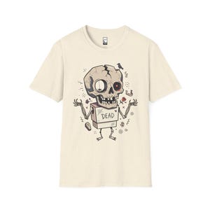 Dode schedel T-shirt | Grappig Halloween-grafisch T-shirt, griezelig schattig goth-uniseks shirt, griezelig horrorliefhebber cadeau Natural