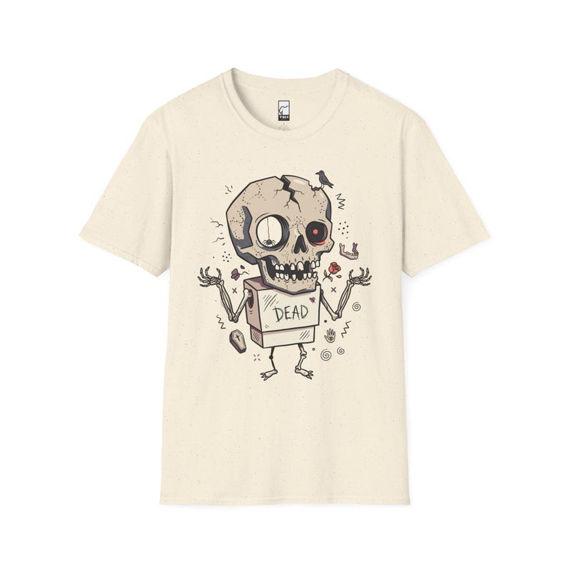 Dode schedel T-shirt | Grappig Halloween-grafisch T-shirt, griezelig schattig goth-uniseks shirt, griezelig horrorliefhebber cadeau Natural
