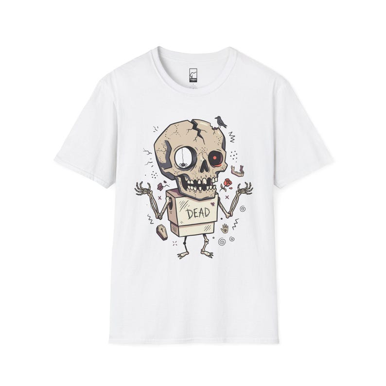 Dode schedel T-shirt | Grappig Halloween-grafisch T-shirt, griezelig schattig goth-uniseks shirt, griezelig horrorliefhebber cadeau White
