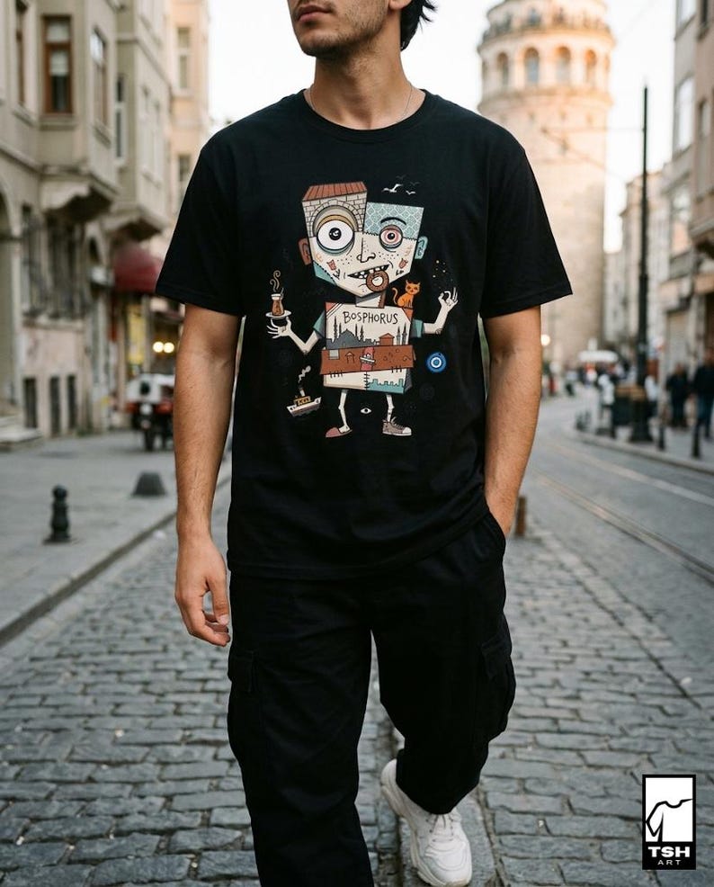 Istanbul Bosphorus Cat Tea Graphic Tee | Turkish Street Cat Unisex Shirt image 2