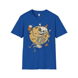 Funny Skeleton Shirt | Beer Drinking Tee | Halloween Party T Shirt | Spooky Humor Graphic Tee | Dancing Skeleton Tee | Unisex Gift Royal
