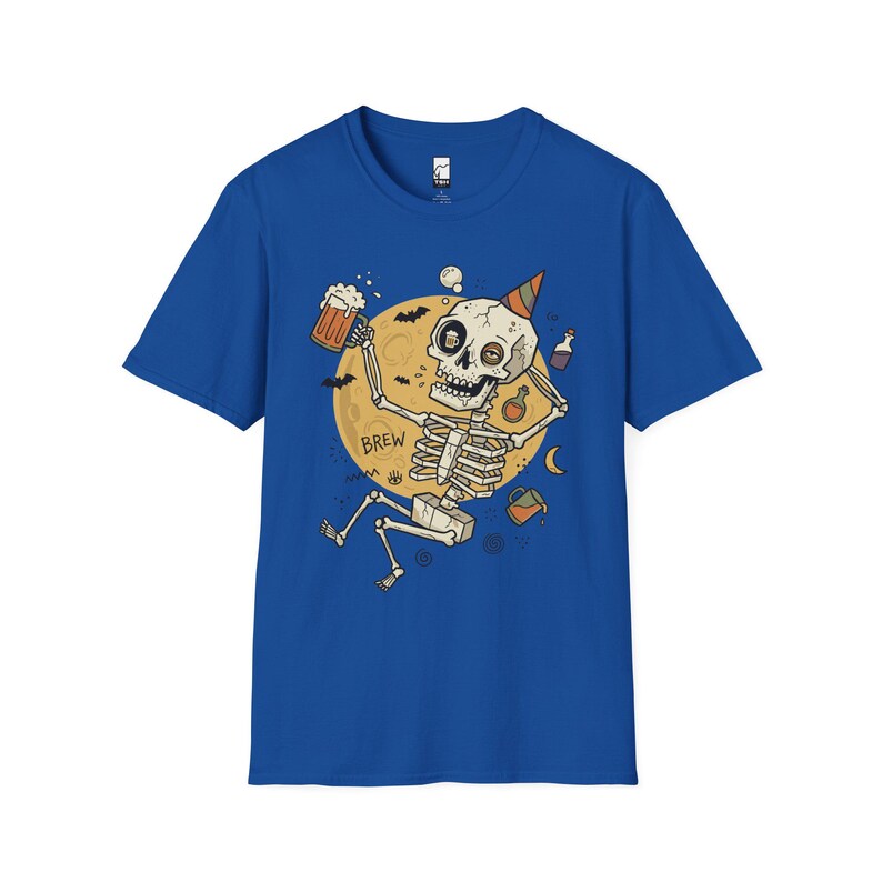 Funny Skeleton Shirt | Beer Drinking Tee | Halloween Party T Shirt | Spooky Humor Graphic Tee | Dancing Skeleton Tee | Unisex Gift Royal