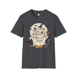 Halloween Cat Ghost Shirt | Funny Witch Cat Tee | Spooky Season Graphic T Shirt | Trick or Treat Costume Top | Cat Mom Gift | Fall Tee Dark Heather