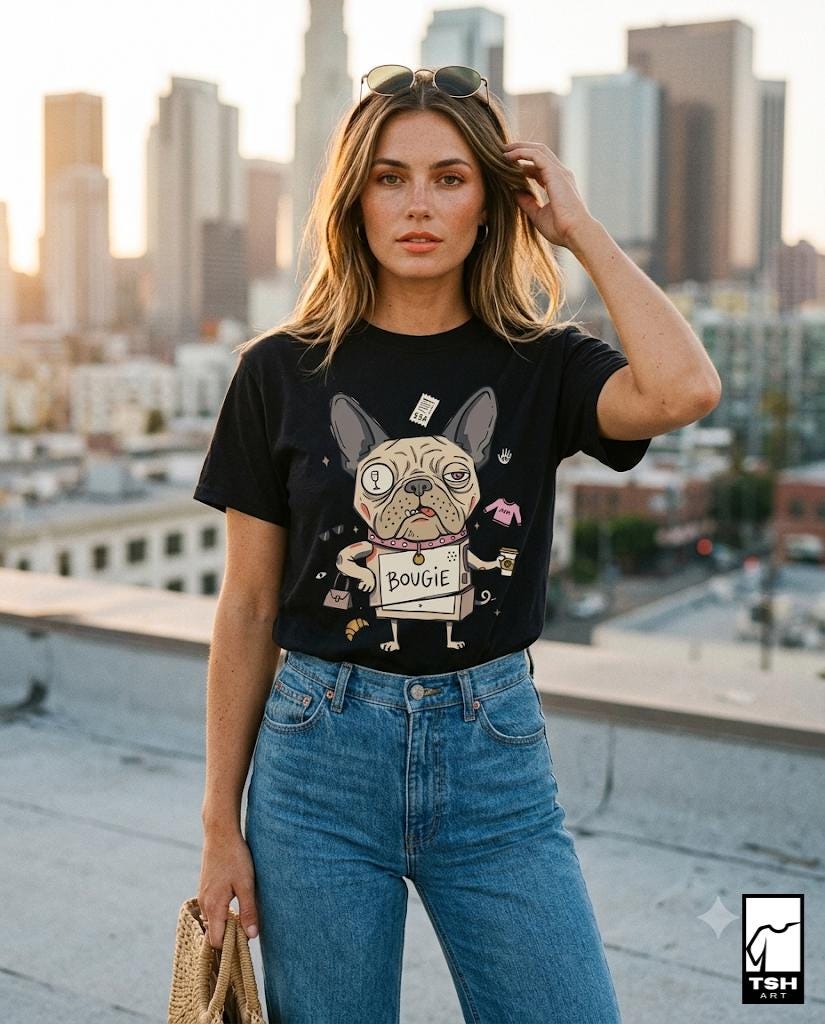 Bougie French Bulldog T-Shirt | Funny Frenchie Graphic Tee, Spoiled Dog Mom Unisex Shirt, Dog Lover Gift