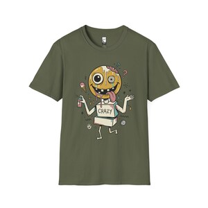 Crazy Drip Smiley T-Shirt | Weirdcore Streetwear Graphic Tee, Y2K Grunge Unisex Shirt Military Green
