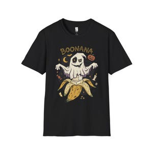 Funny Ghost Banana Shirt | Boonana Halloween T Shirt | Cute Spooky Pun Tee | Pumpkin Moon Graphic Tee | Vintage Halloween Tee | Unisex Gift Black
