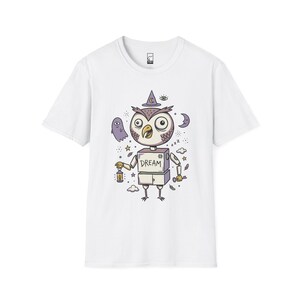 Dreamy Owl T-Shirt | Whimsigoth Graphic Tee, Mystical Unisex Shirt, Reader Gift White