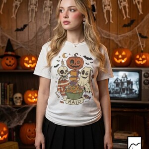 Vintage Halloween Shirt | Skeleton Ghost T Shirt | Spooky Candy Bowl Tee | Pumpkin Trick Or Treat Tee | Retro Spooky Tee | Unisex Gift