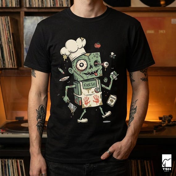 Zombie Chef T-Shirt | Horror Cooking Graphic Tee, Halloween Foodie Apparel