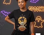 Halloween Black Cat Shirt | Skull Pumpkin Graphic Tee | Gothic Tattoo Flash T Shirt | Spooky Season Cat Lover Gift | Dark Academia Fall Top