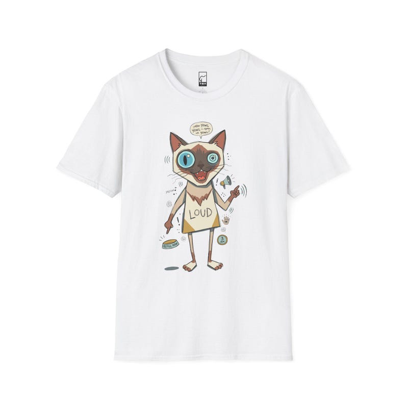 Camiseta de gato siamés ruidoso / Camiseta gráfica divertida de felino parlanchín, camiseta "3 AM Meow" White