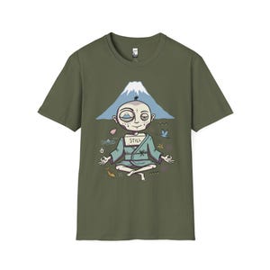 Zen Meditation Graphic Tee | Funny Mount Fuji Unisex Shirt, Japan Gift Military Green