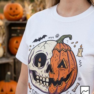 Spooky Season Halloween Shirt | Skull Pumpkin T Shirt | Retro Horror Graphic Tee | Creepy Fall Outfit | Gothic Autumn Wear | Unisex Gift