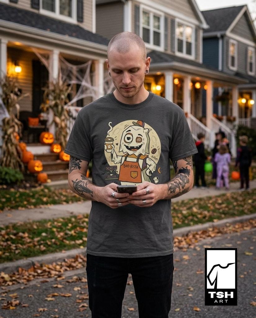 Halloween Ghost Coffee Shirt | Funny Barista Graphic Tee | Boo Rista T Shirt | Spooky Season Coffee Tee | Vintage Spooky Tee | Unisex Gift