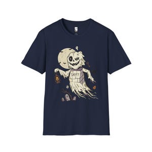 Unisex-Geister-T-Shirt | Vintage-Halloween-Print | Gruseliges Friedhofs-T-Shirt | Retro-Geister-T-Shirt Navy