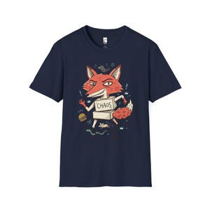 Chaos Fox T-Shirt | Mischievous Fox Illustration, Indie Lowbrow Art Tee Navy