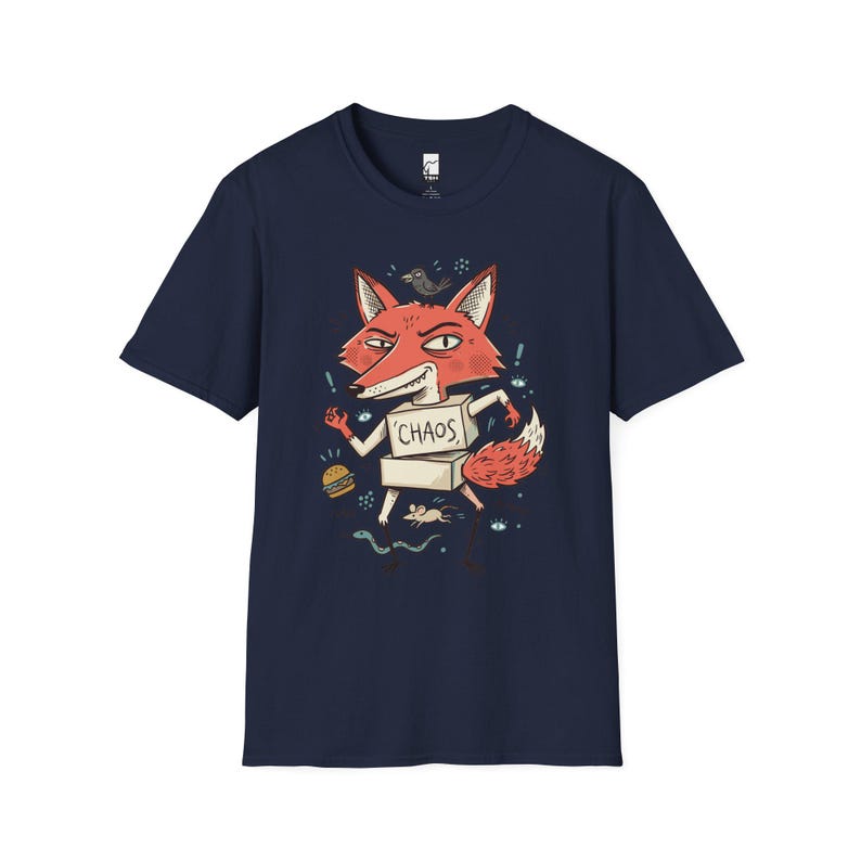 Chaos Fox T-Shirt | Mischievous Fox Illustration, Indie Lowbrow Art Tee Navy