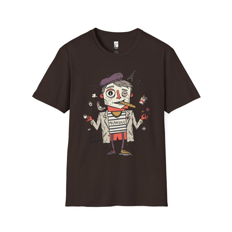 Paris Melancholie T-Shirt | French Ennui Graphic Tee, Parisian Illustration Unisex Shirt Dark Chocolate