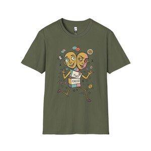 Gemini T-Shirt | Funny Dual Zodiac Illustration, Astrology Graphic Tee Military Green