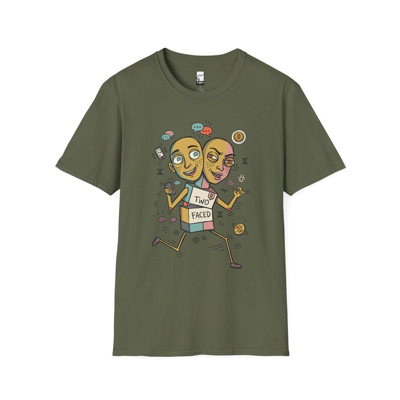 Gemini T-Shirt | Funny Dual Zodiac Illustration, Astrology Graphic Tee Military Green