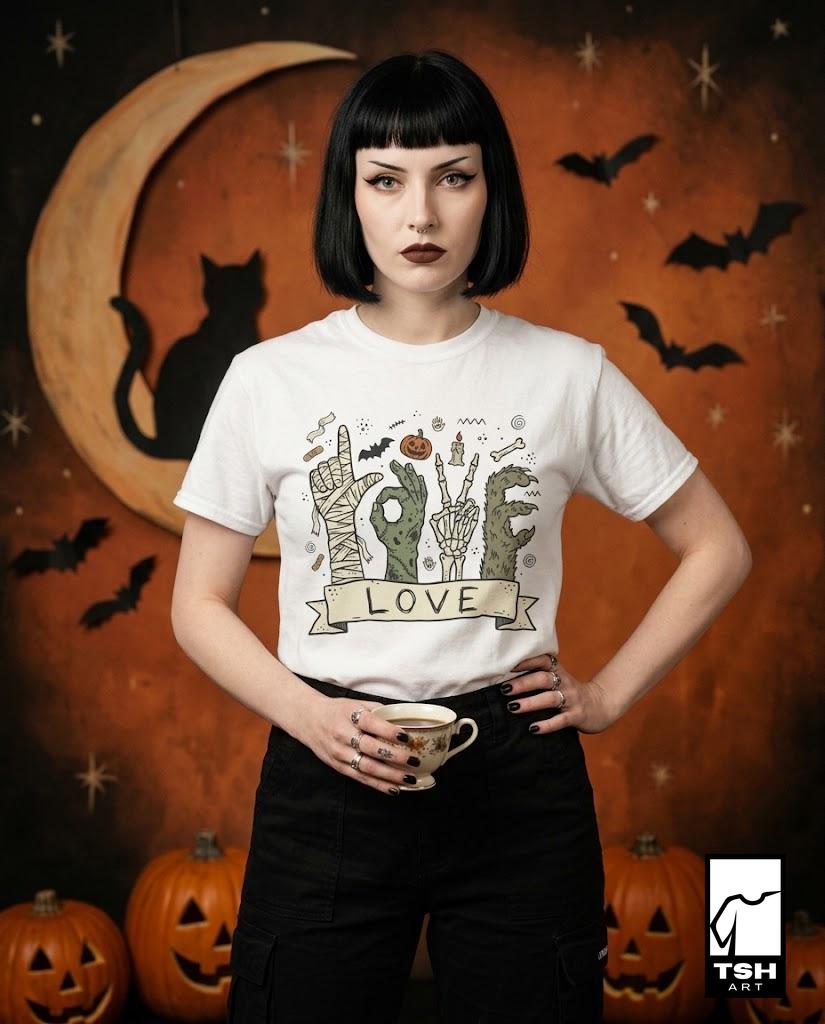 Halloween Love Shirt | Monster Hands T Shirt | Spooky Skeleton Hand Tee | Zombie Mummy Graphic Tee | Cute Creepy Fall Tee | Unisex Gift