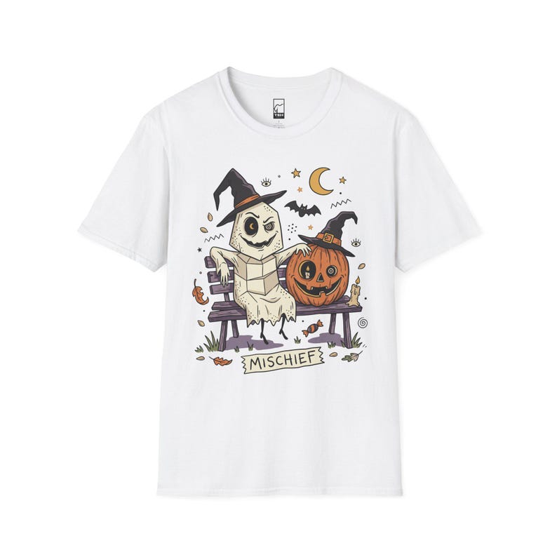 Niedliches Geister-Kürbis-Shirt | Halloween-T-Shirt mit Hexenhut | Gruseliges Grafik-T-Shirt | Herbst-T-Shirt für beste Freunde | Retro-Grusel-T-Shirt | Unisex-Geschenk White