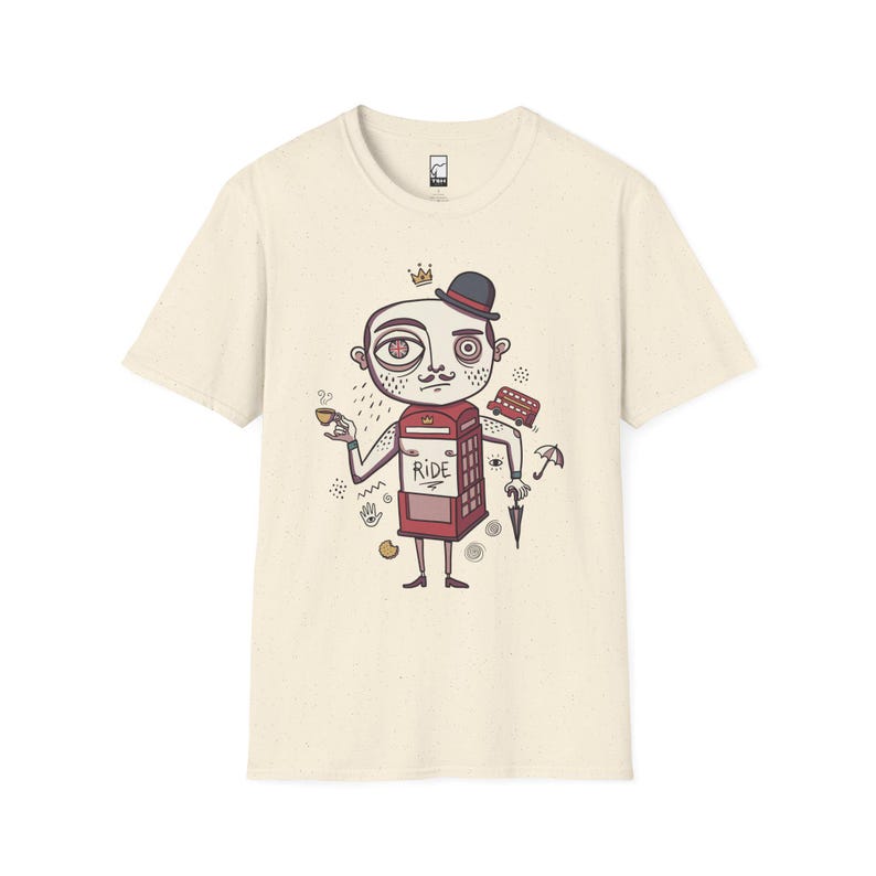London T-Shirt | British Gentleman Phone Box Graphic Tee, Unisex Shirt Natural
