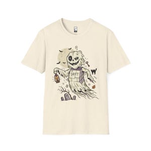 Unisex-Geister-T-Shirt | Vintage-Halloween-Print | Gruseliges Friedhofs-T-Shirt | Retro-Geister-T-Shirt Natural