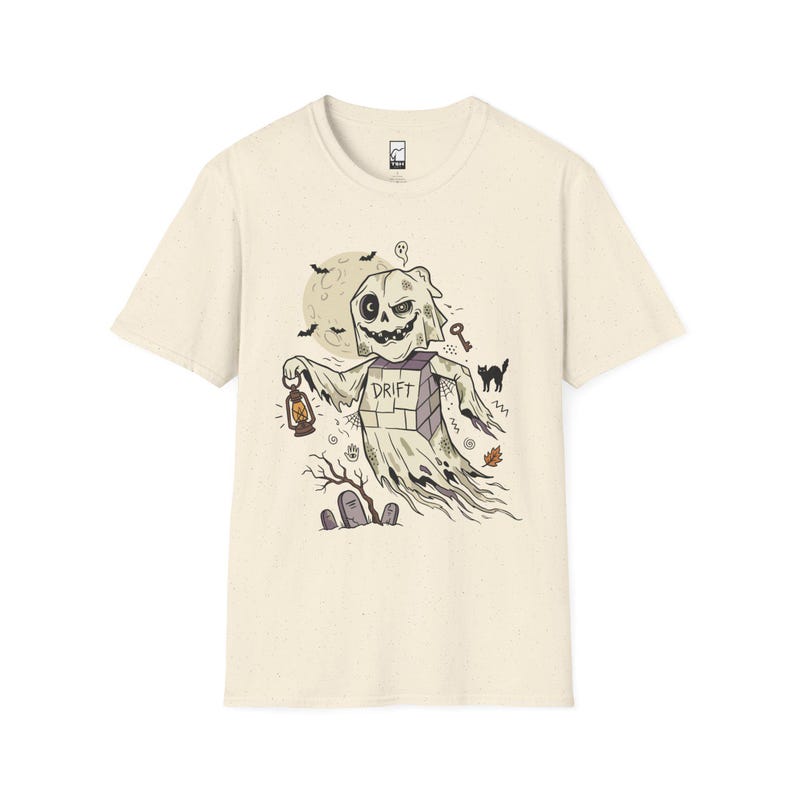 Unisex-Geister-T-Shirt | Vintage-Halloween-Print | Gruseliges Friedhofs-T-Shirt | Retro-Geister-T-Shirt Natural
