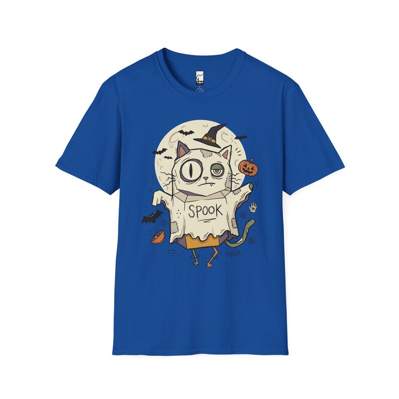 Halloween Cat Ghost Shirt | Funny Witch Cat Tee | Spooky Season Graphic T Shirt | Trick or Treat Costume Top | Cat Mom Gift | Fall Tee Royal